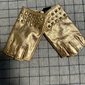 BRAND NEW WITH TAGS DKNY metallic gold leather fingerless gloves
